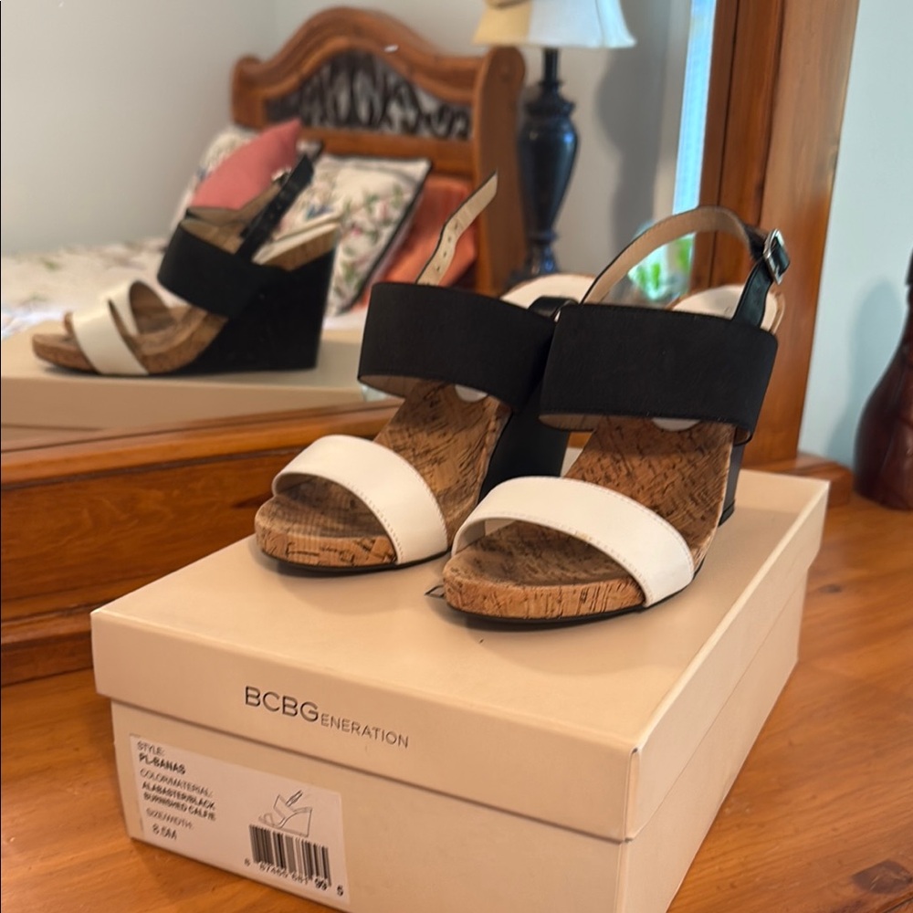 BCBGeneration Black and White Wedge Shoes